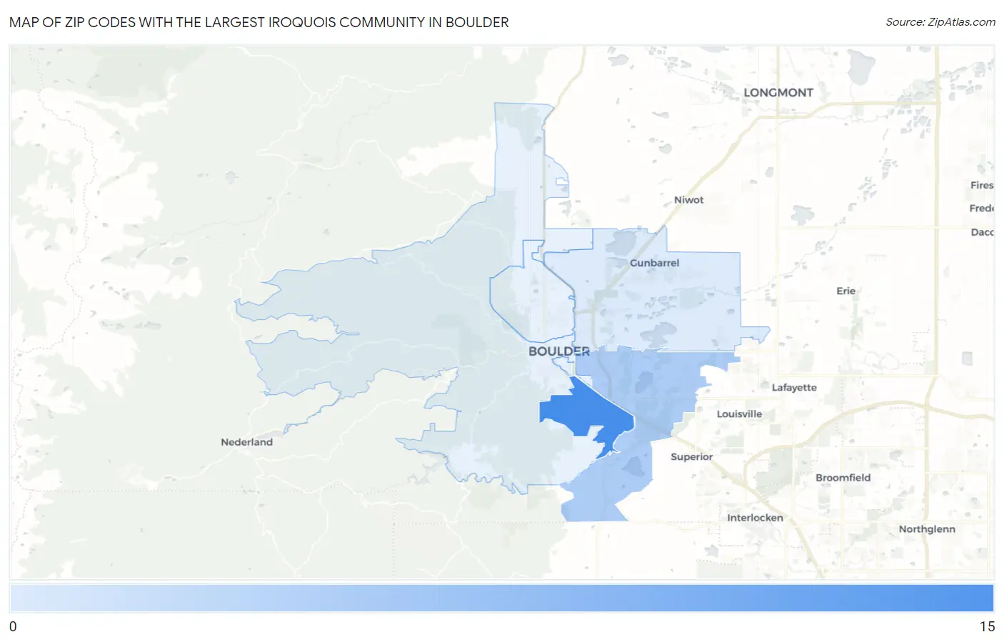 Zip Codes with the Largest Iroquois Community in Boulder Map