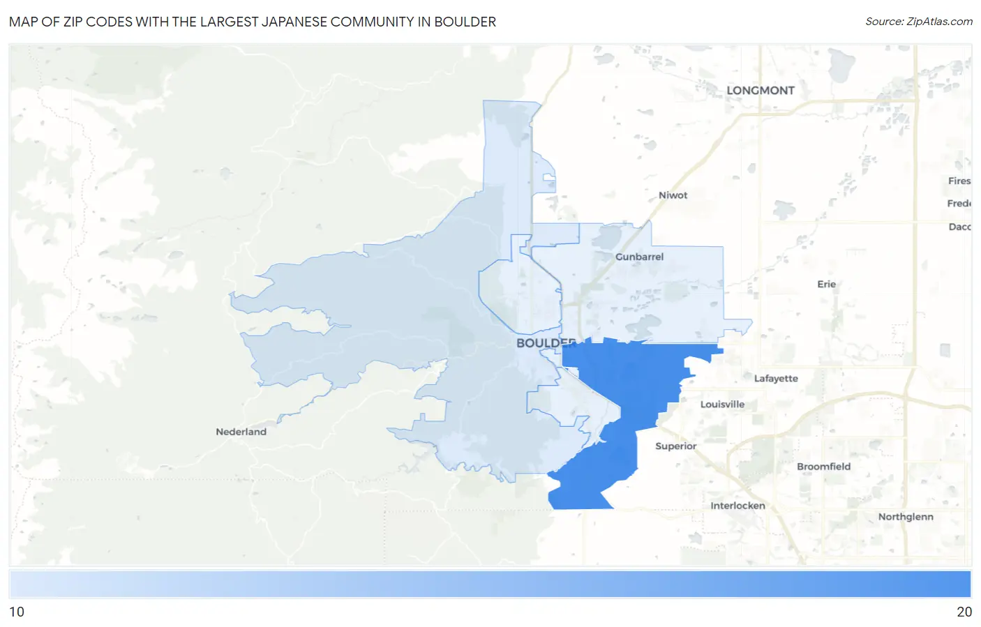 Zip Codes with the Largest Japanese Community in Boulder Map
