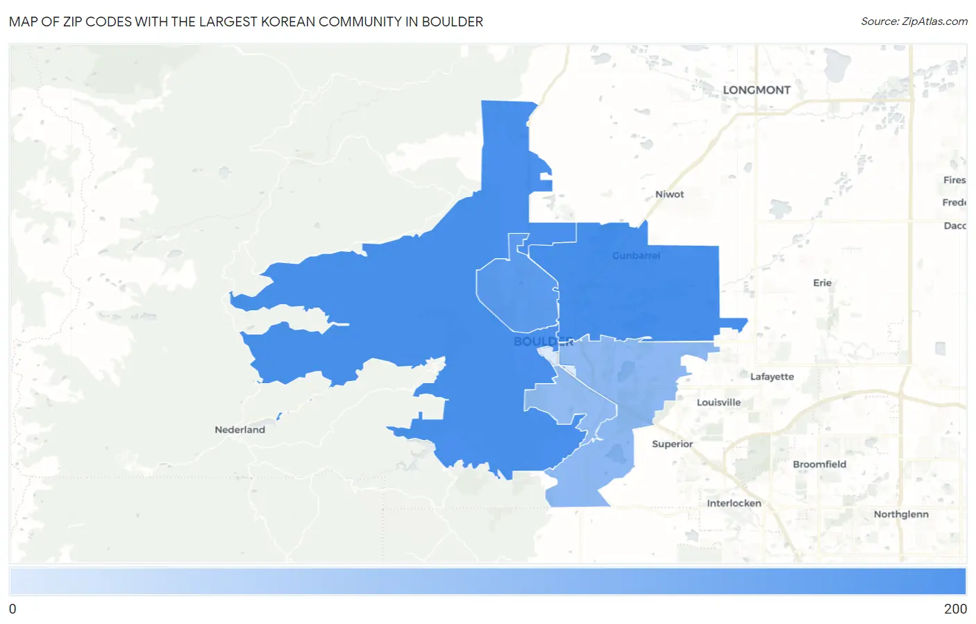 Zip Codes with the Largest Korean Community in Boulder Map