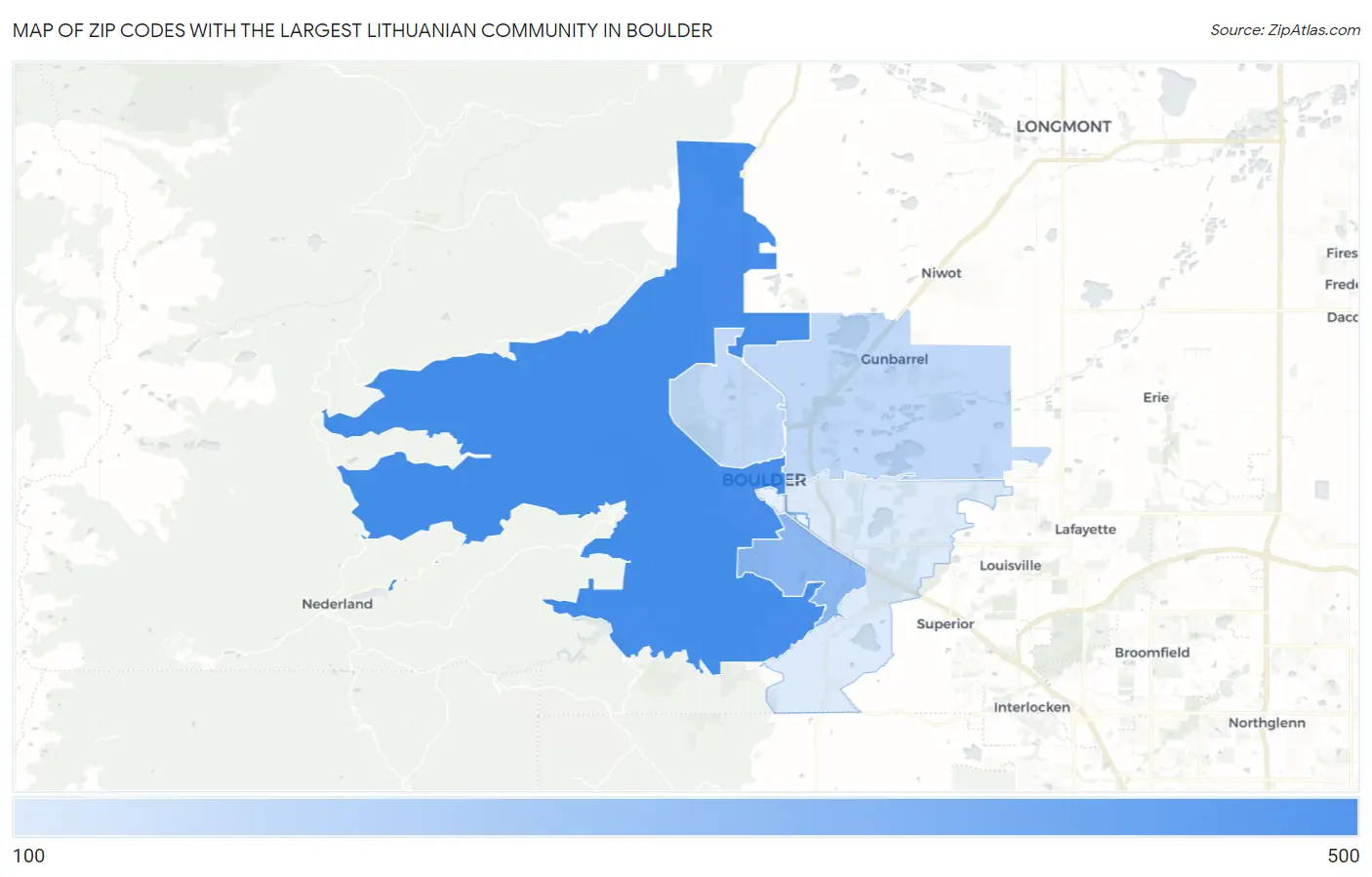 Zip Codes with the Largest Lithuanian Community in Boulder Map