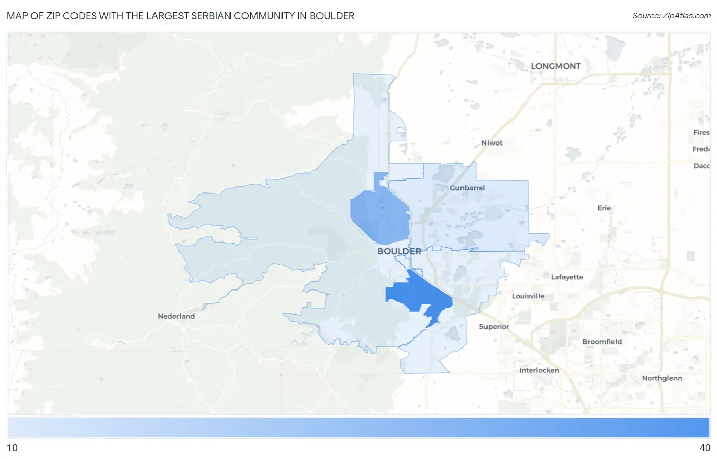 Zip Codes with the Largest Serbian Community in Boulder Map