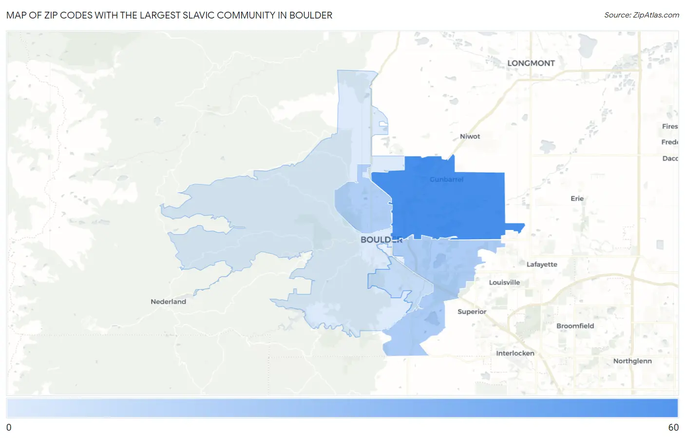 Zip Codes with the Largest Slavic Community in Boulder Map