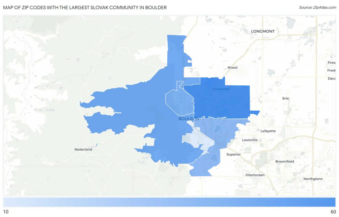 Zip Codes with the Largest Slovak Community in Boulder Map