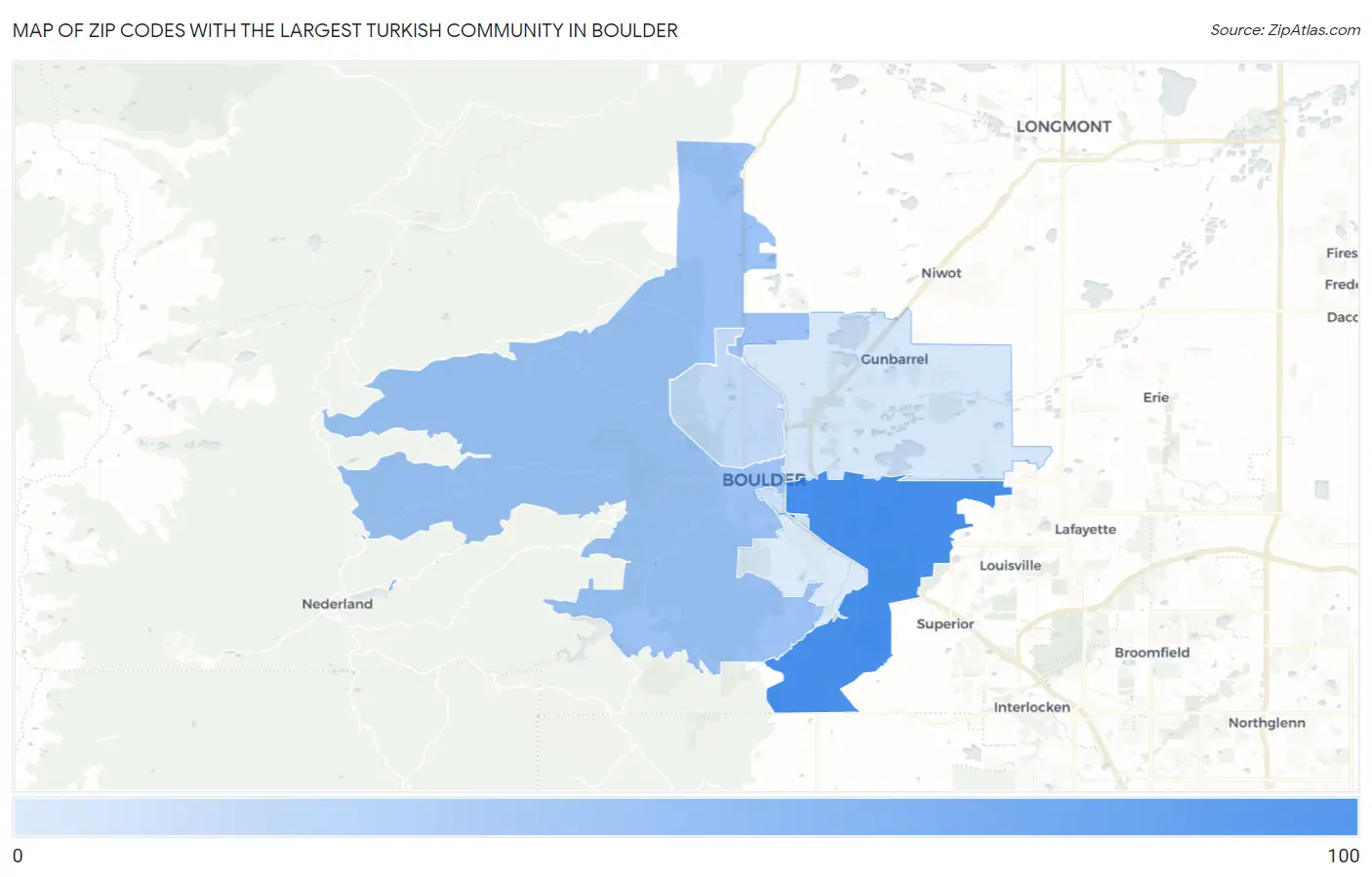 Zip Codes with the Largest Turkish Community in Boulder Map