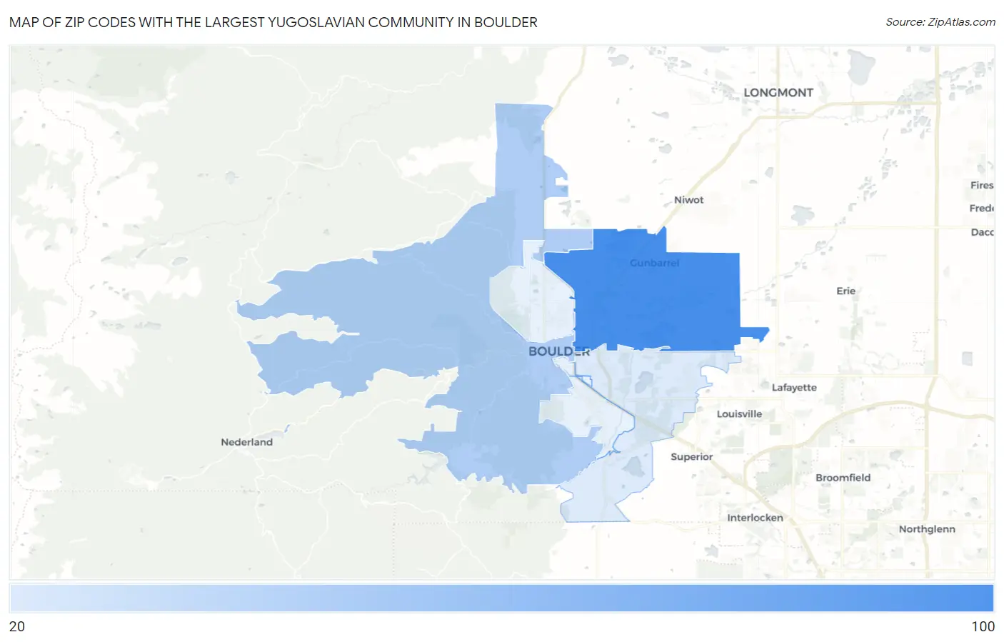 Zip Codes with the Largest Yugoslavian Community in Boulder Map