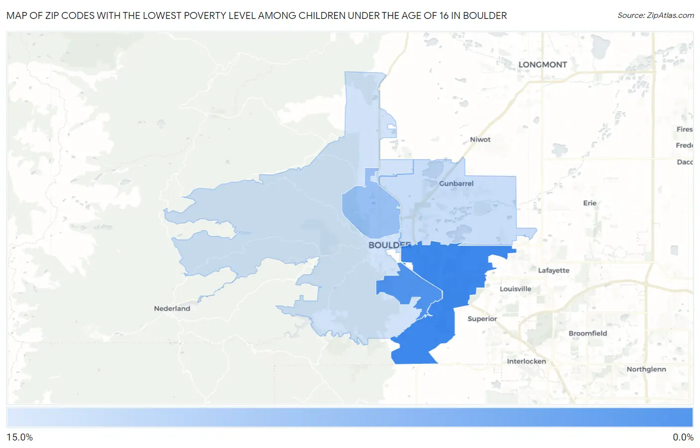 Zip Codes with the Lowest Poverty Level Among Children Under the Age of 16 in Boulder Map