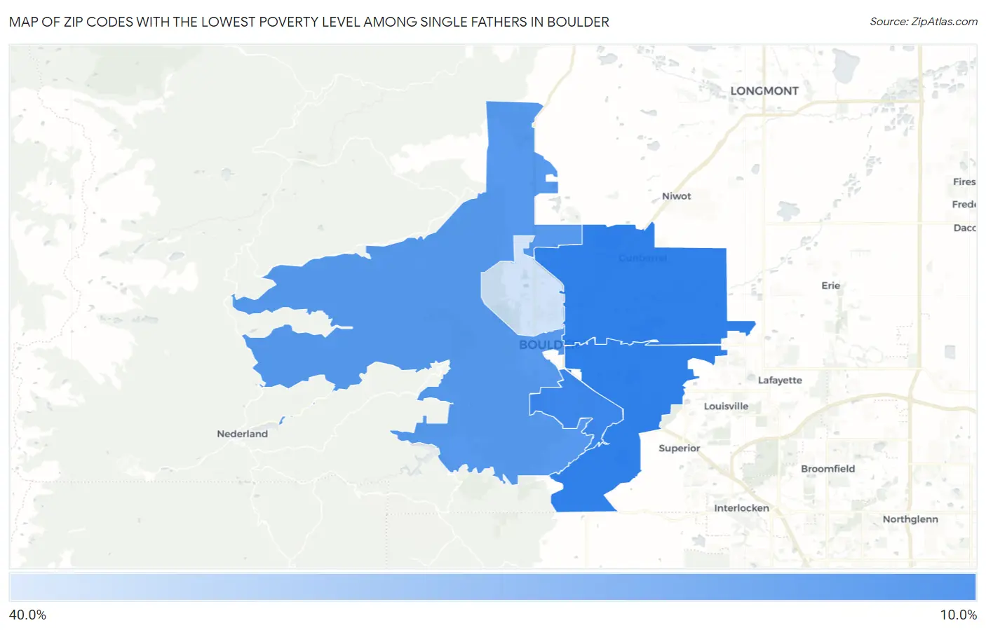Zip Codes with the Lowest Poverty Level Among Single Fathers in Boulder Map
