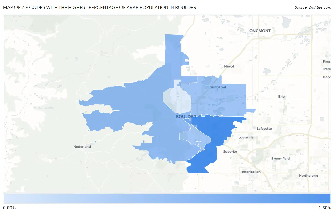 Zip Codes with the Highest Percentage of Arab Population in Boulder Map