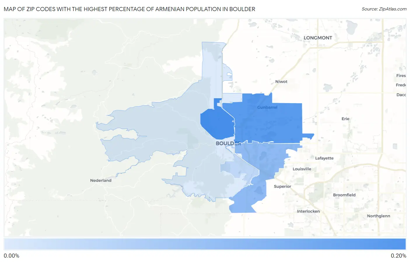Zip Codes with the Highest Percentage of Armenian Population in Boulder Map