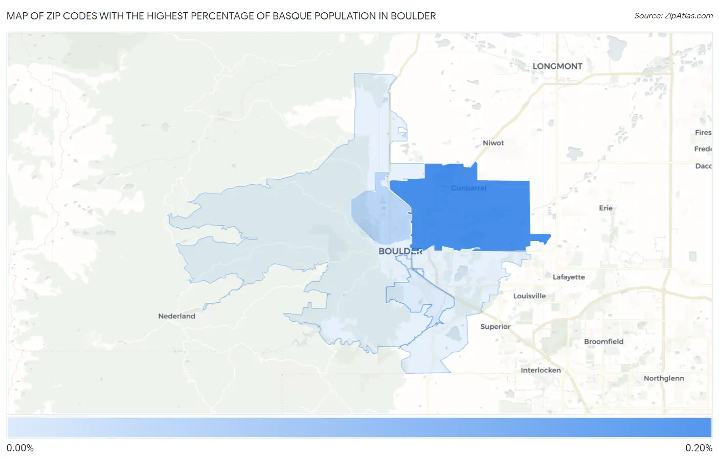 Zip Codes with the Highest Percentage of Basque Population in Boulder Map