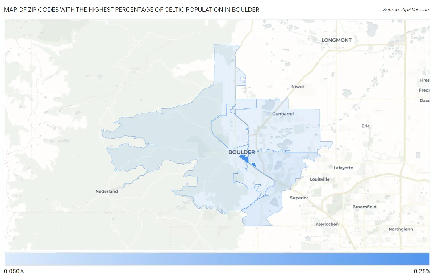 Zip Codes with the Highest Percentage of Celtic Population in Boulder Map