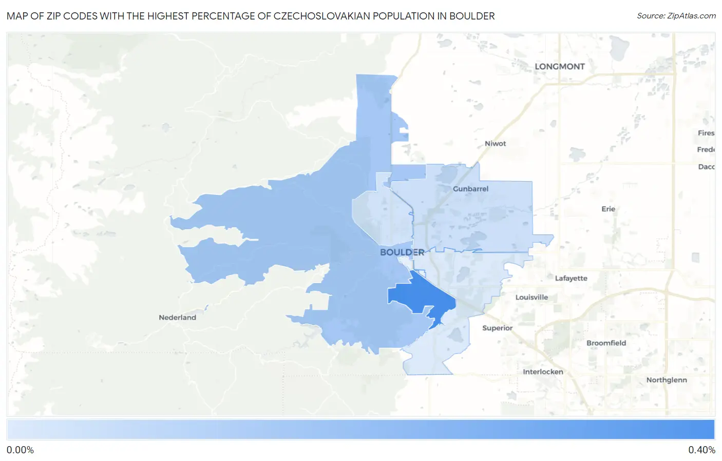 Zip Codes with the Highest Percentage of Czechoslovakian Population in Boulder Map