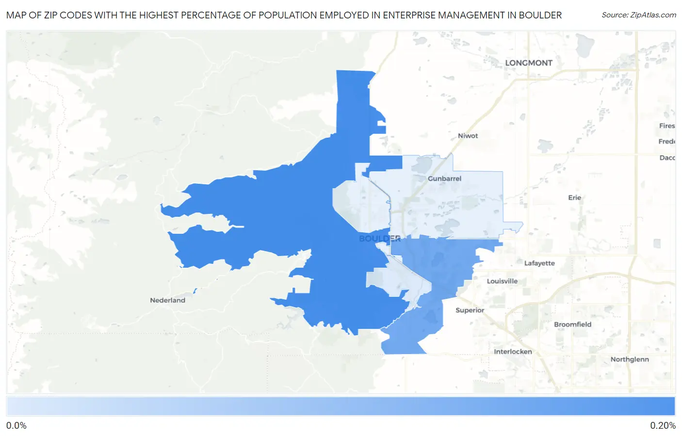 Zip Codes with the Highest Percentage of Population Employed in Enterprise Management in Boulder Map