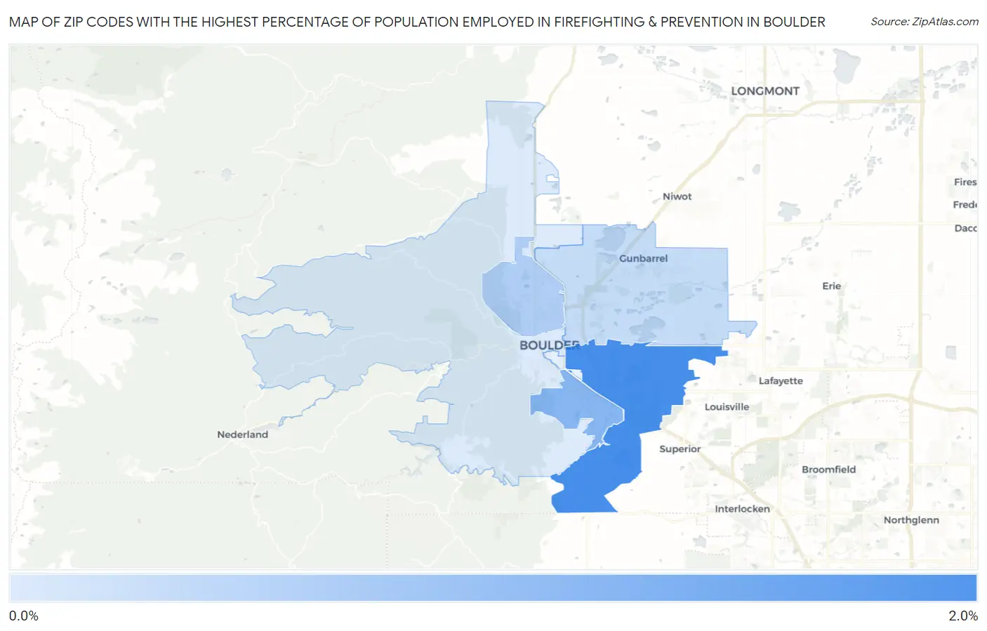 Zip Codes with the Highest Percentage of Population Employed in Firefighting & Prevention in Boulder Map