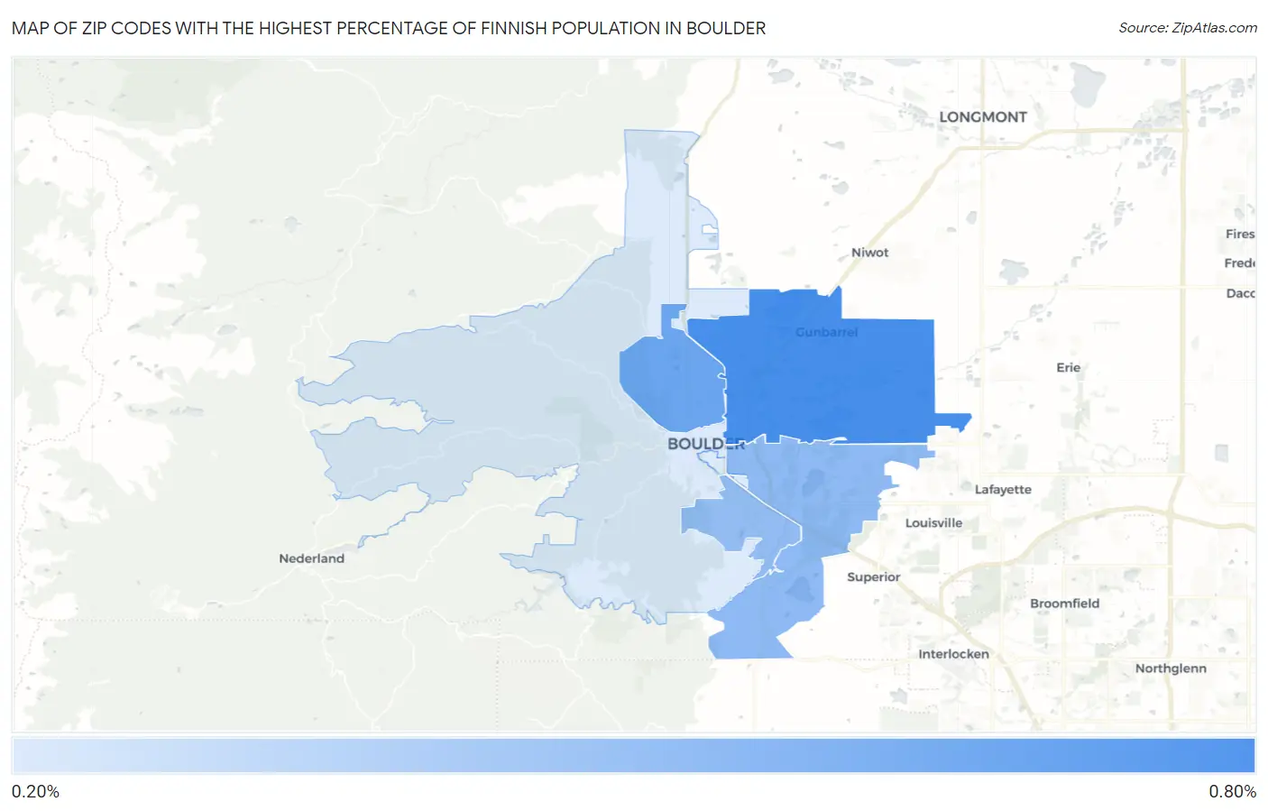 Zip Codes with the Highest Percentage of Finnish Population in Boulder Map