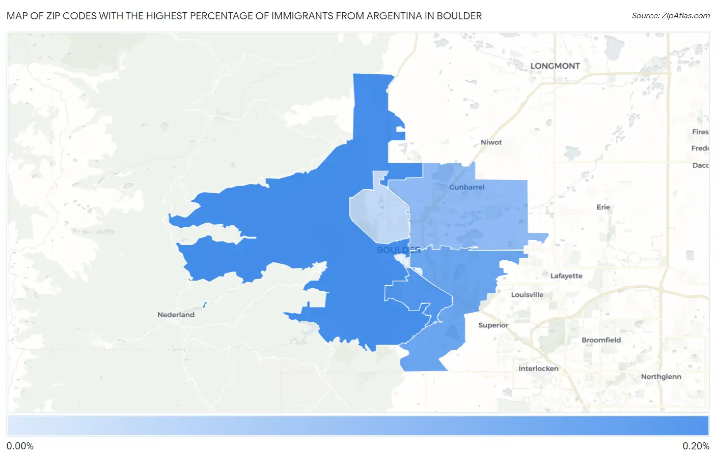 Zip Codes with the Highest Percentage of Immigrants from Argentina in Boulder Map
