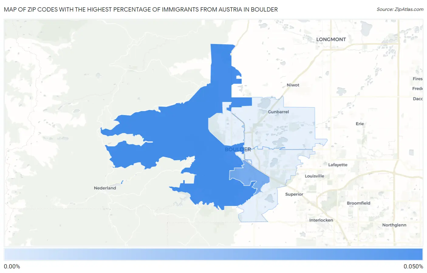 Zip Codes with the Highest Percentage of Immigrants from Austria in Boulder Map