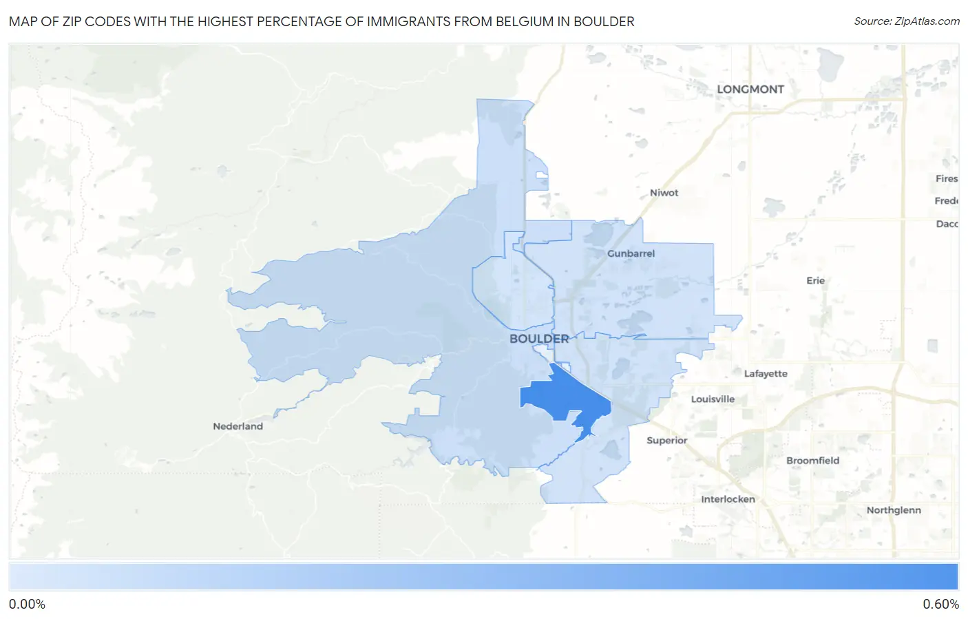 Zip Codes with the Highest Percentage of Immigrants from Belgium in Boulder Map
