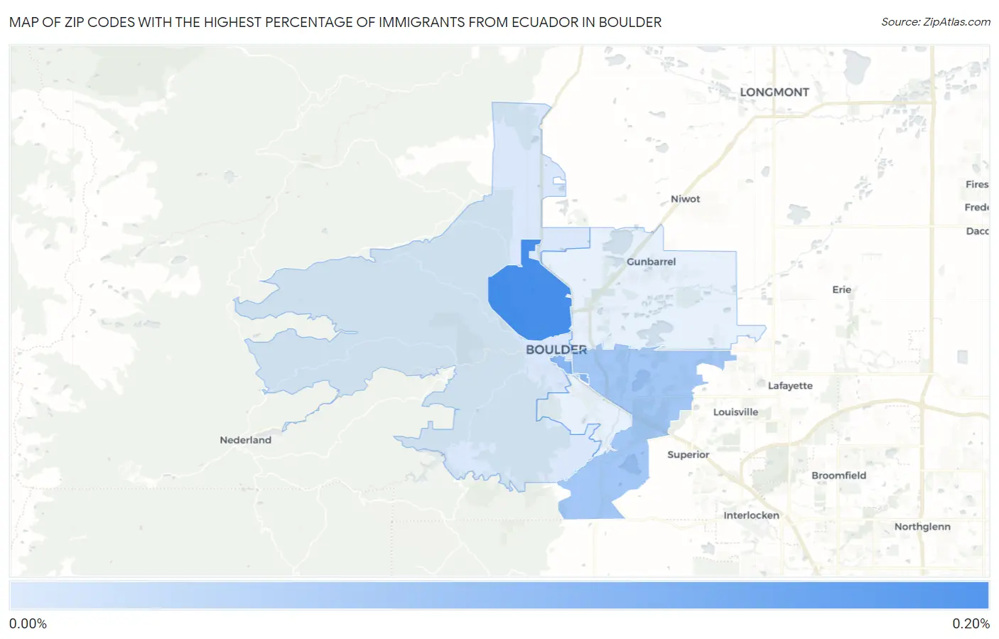 Zip Codes with the Highest Percentage of Immigrants from Ecuador in Boulder Map