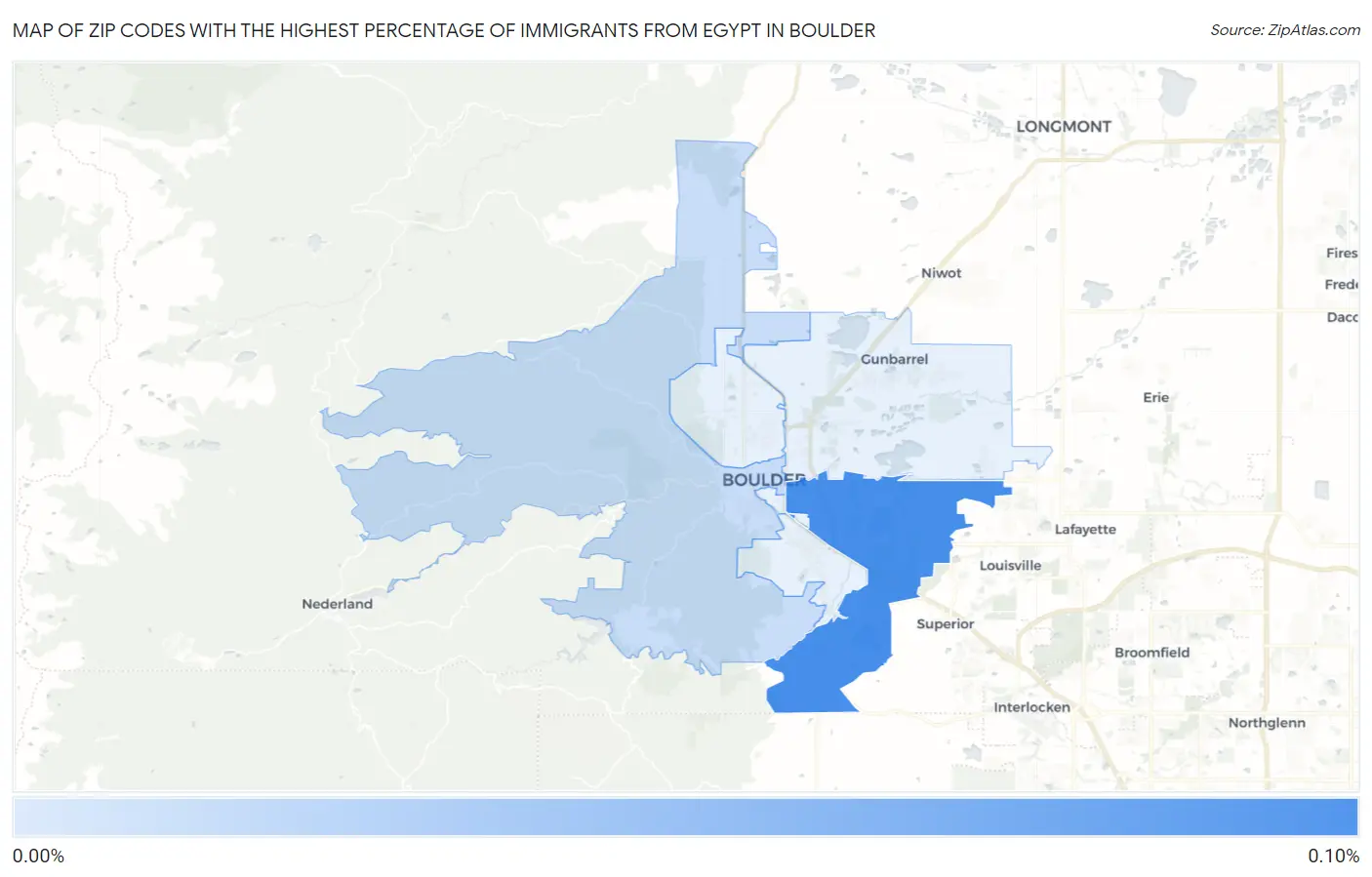 Zip Codes with the Highest Percentage of Immigrants from Egypt in Boulder Map