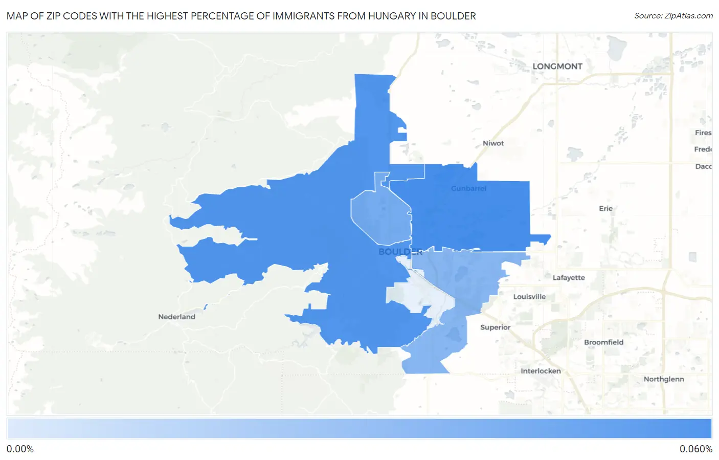 Zip Codes with the Highest Percentage of Immigrants from Hungary in Boulder Map