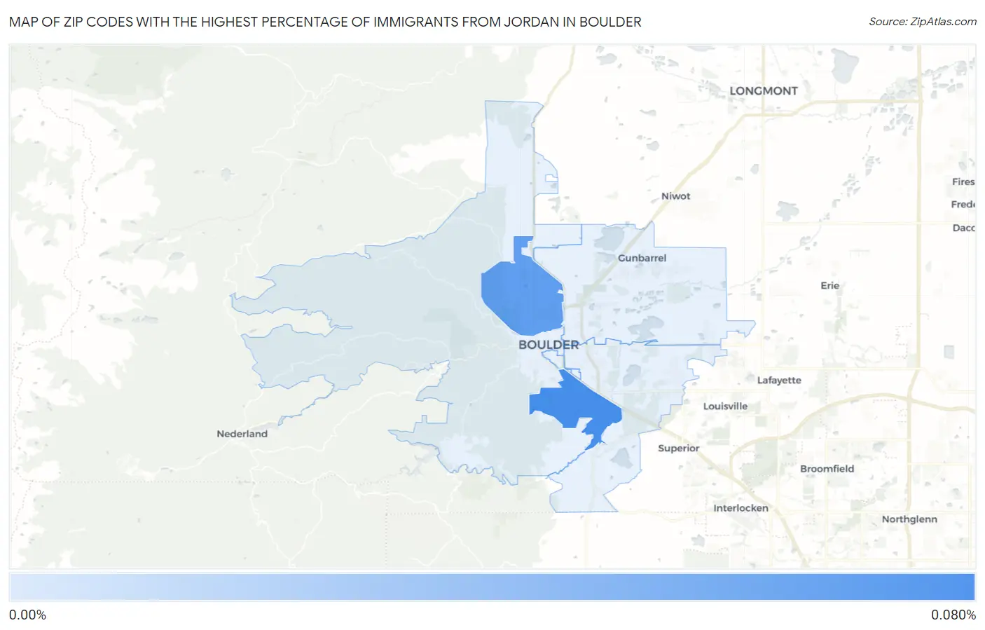 Zip Codes with the Highest Percentage of Immigrants from Jordan in Boulder Map