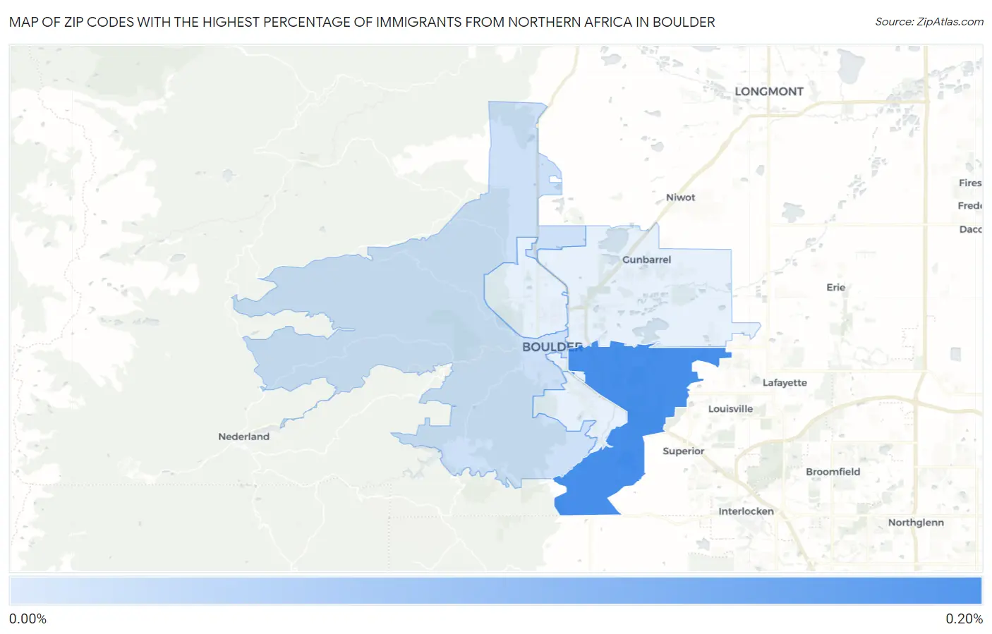 Zip Codes with the Highest Percentage of Immigrants from Northern Africa in Boulder Map