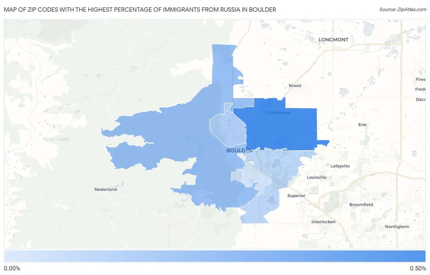 Zip Codes with the Highest Percentage of Immigrants from Russia in Boulder Map