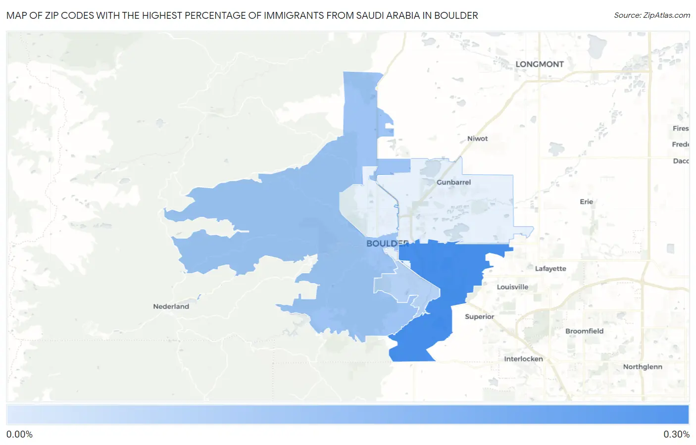 Zip Codes with the Highest Percentage of Immigrants from Saudi Arabia in Boulder Map