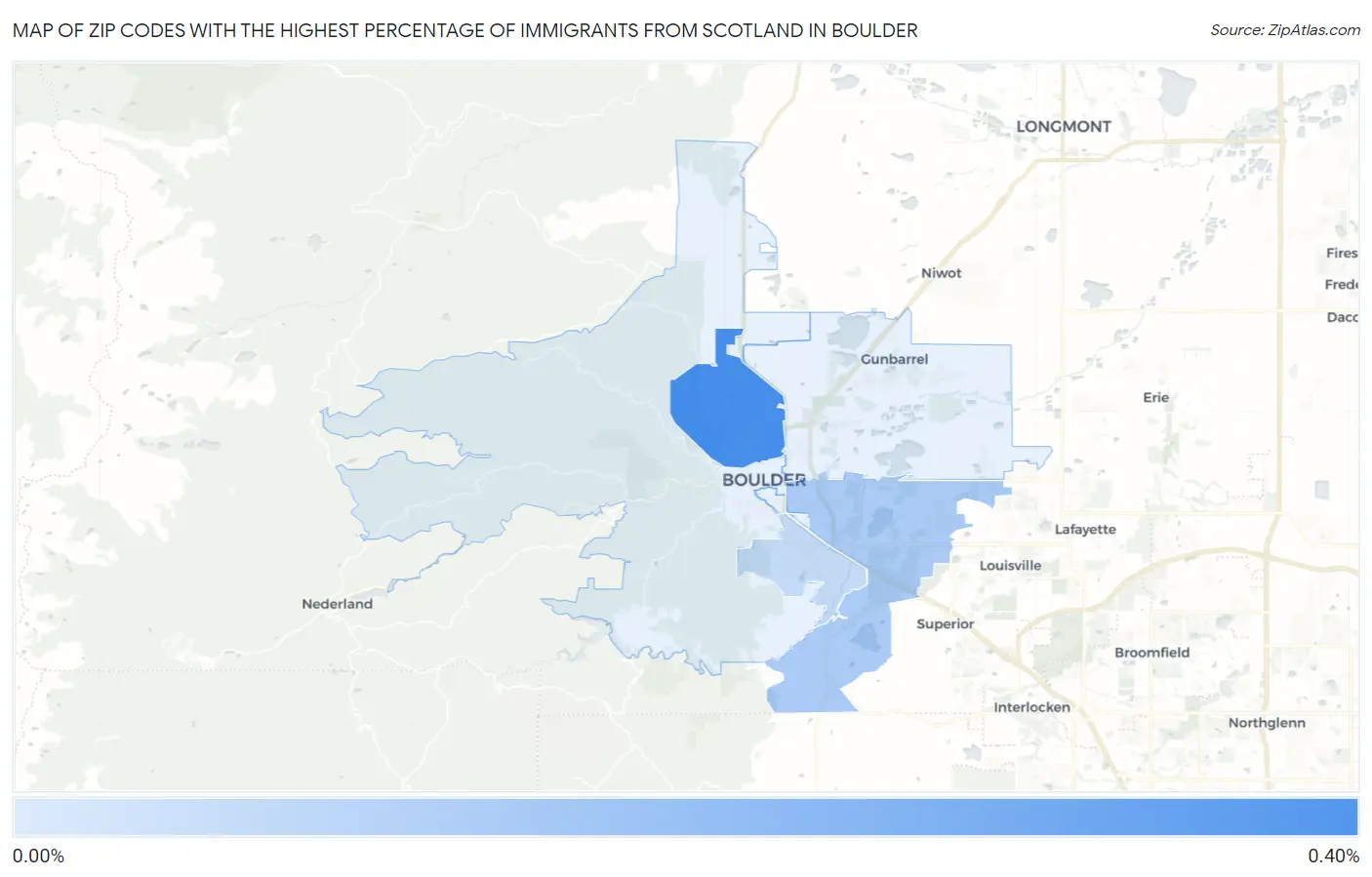 Zip Codes with the Highest Percentage of Immigrants from Scotland in Boulder Map