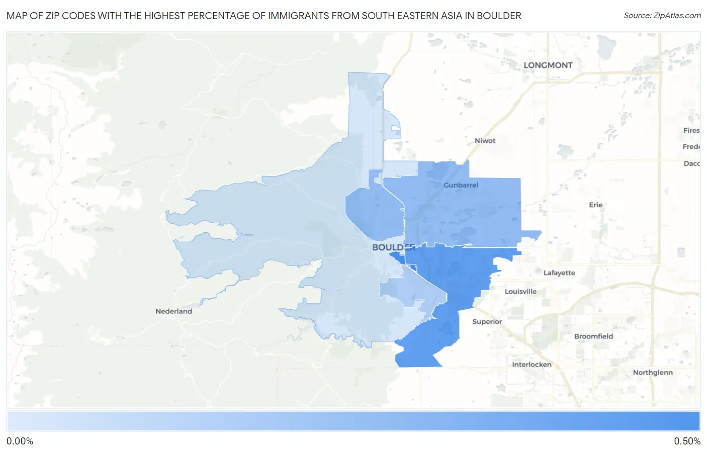 Zip Codes with the Highest Percentage of Immigrants from South Eastern Asia in Boulder Map