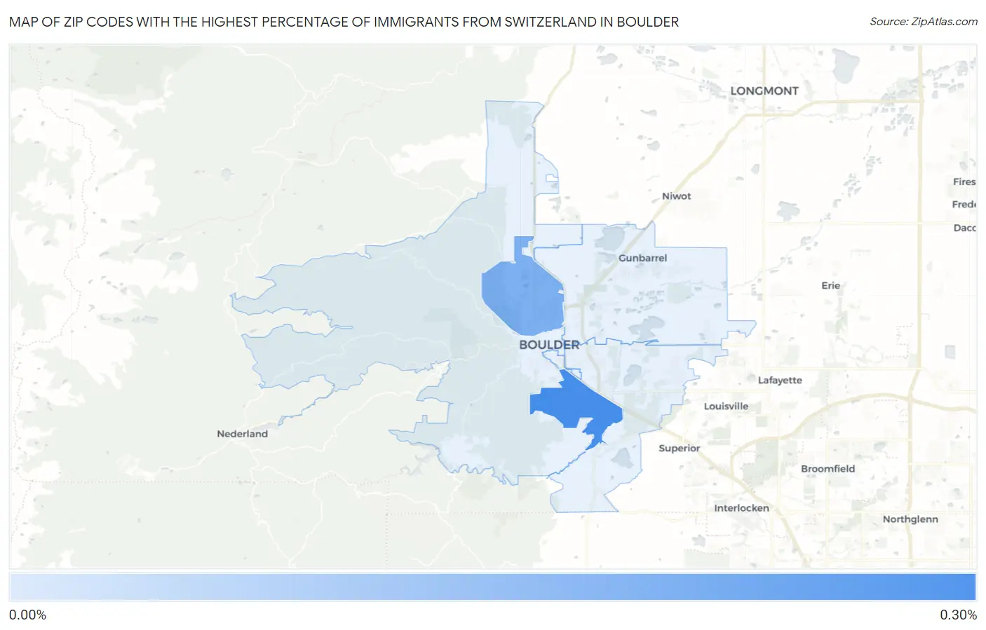 Zip Codes with the Highest Percentage of Immigrants from Switzerland in Boulder Map