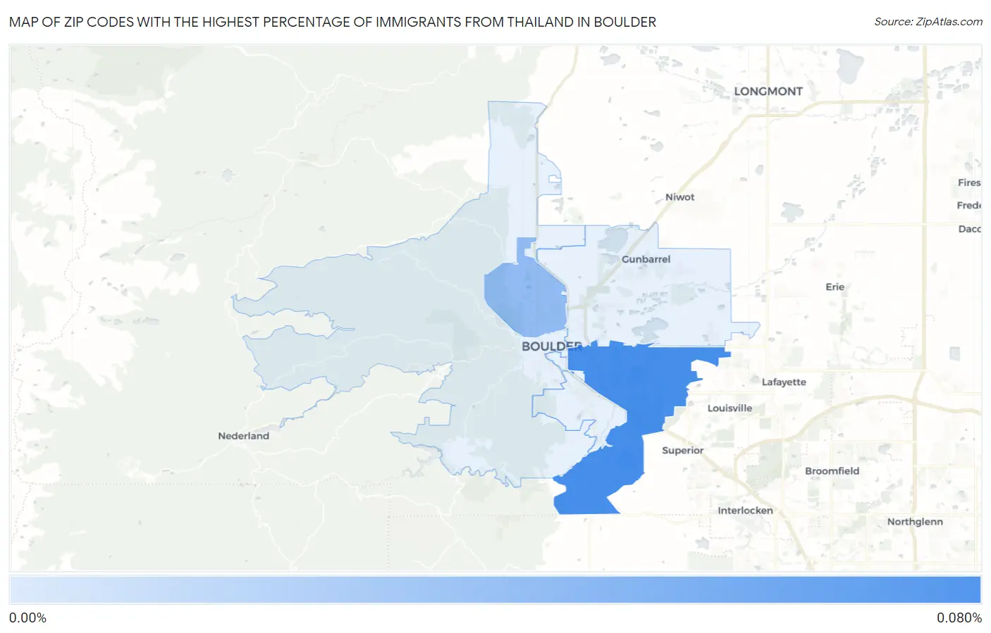 Zip Codes with the Highest Percentage of Immigrants from Thailand in Boulder Map