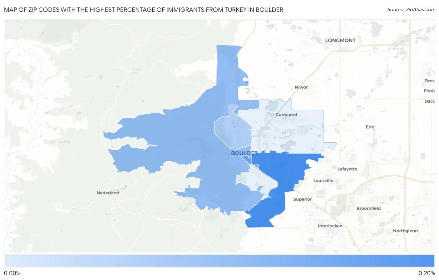 Zip Codes with the Highest Percentage of Immigrants from Turkey in Boulder Map
