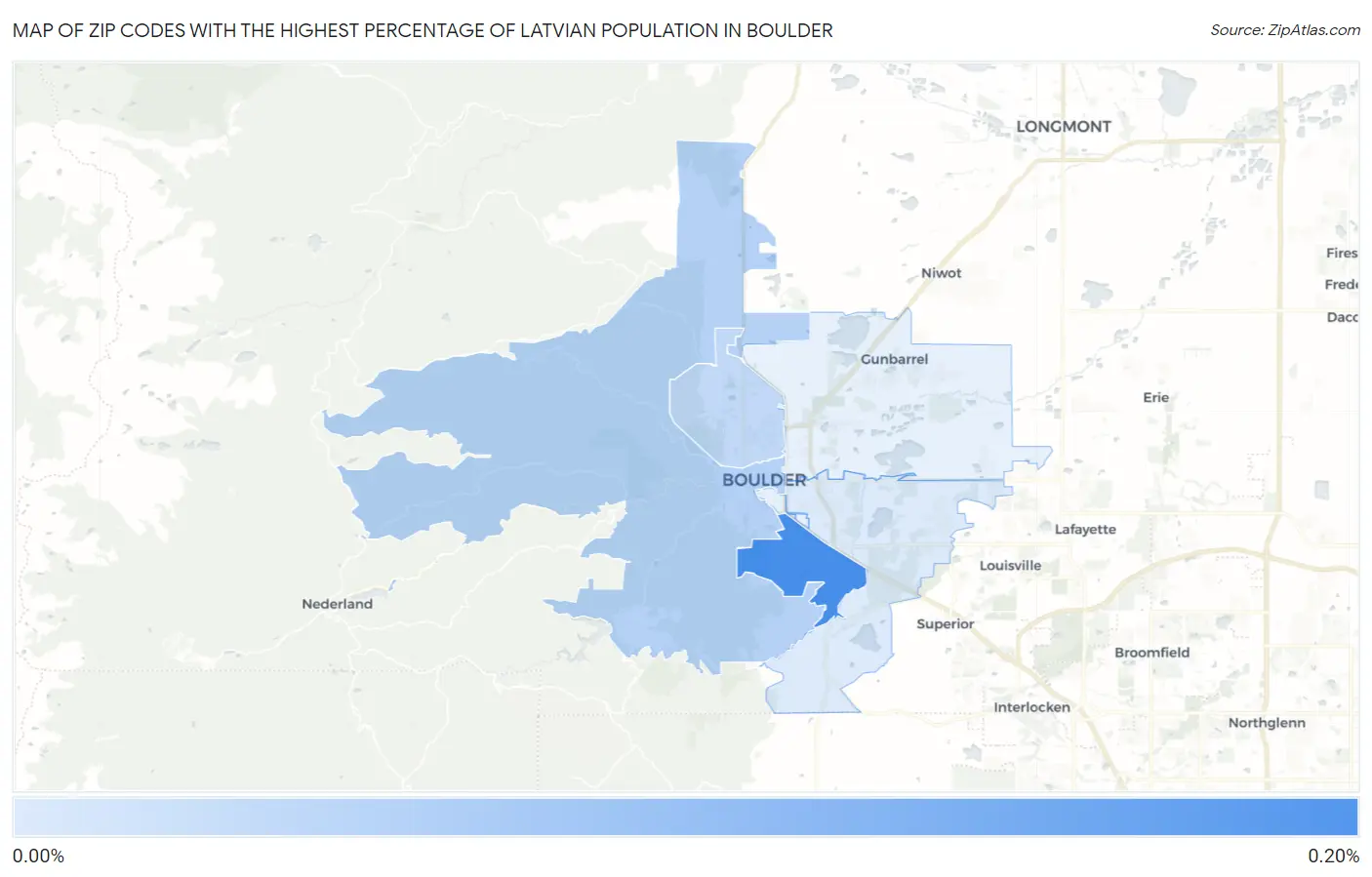 Zip Codes with the Highest Percentage of Latvian Population in Boulder Map