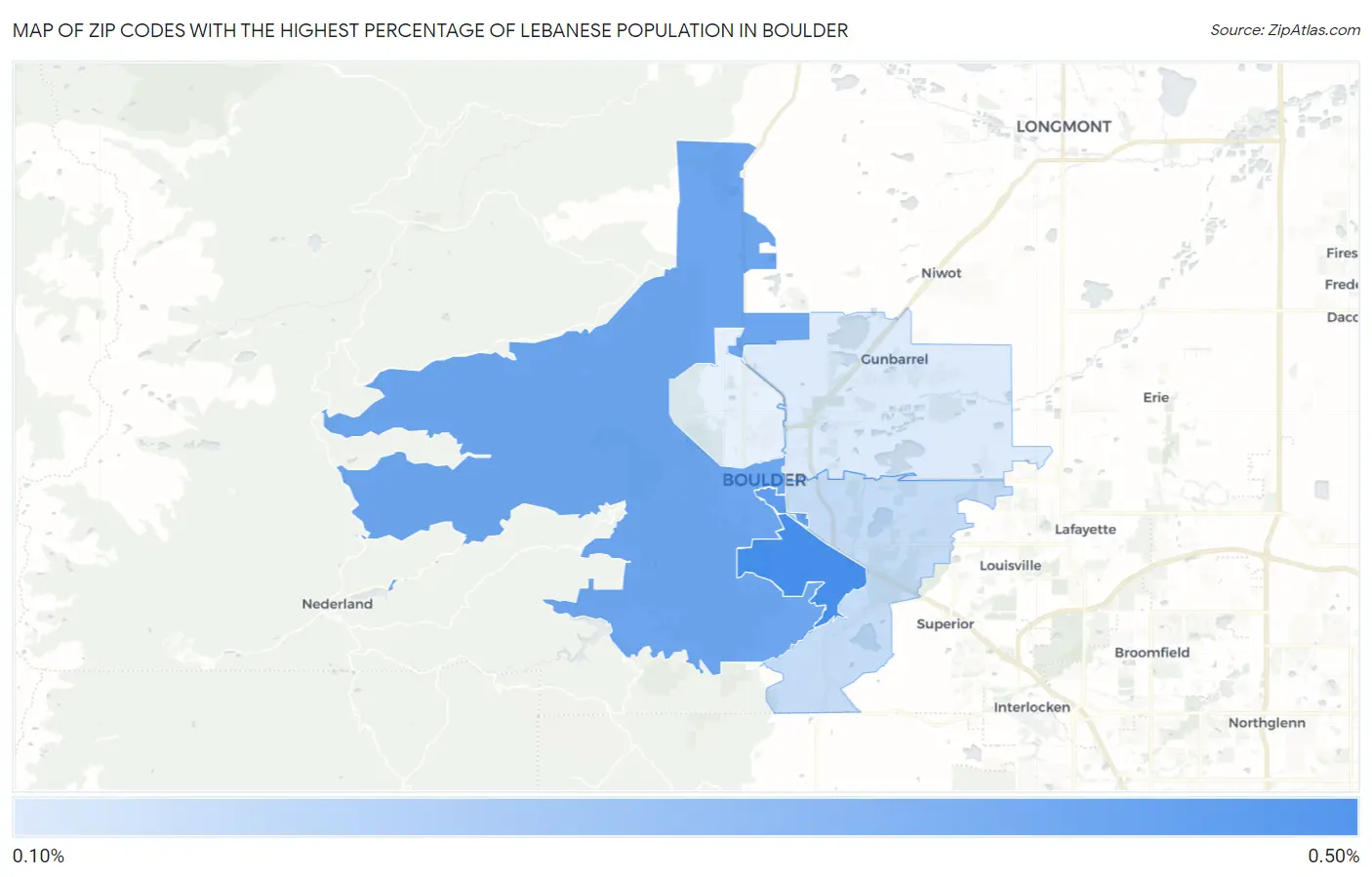 Zip Codes with the Highest Percentage of Lebanese Population in Boulder Map