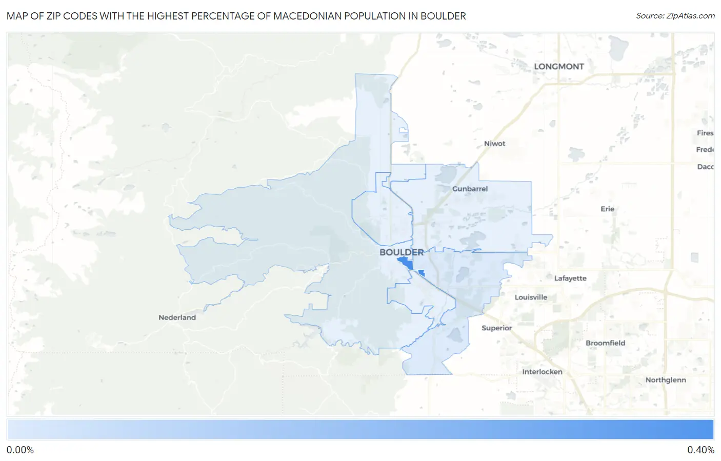 Zip Codes with the Highest Percentage of Macedonian Population in Boulder Map