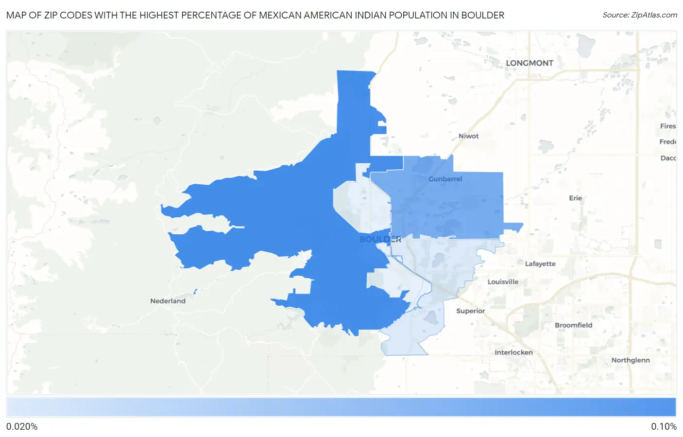 Zip Codes with the Highest Percentage of Mexican American Indian Population in Boulder Map