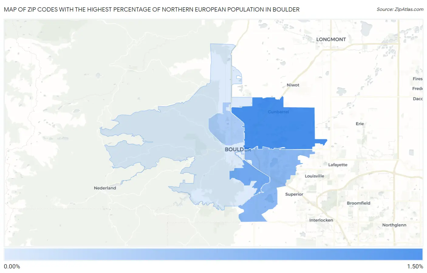 Zip Codes with the Highest Percentage of Northern European Population in Boulder Map