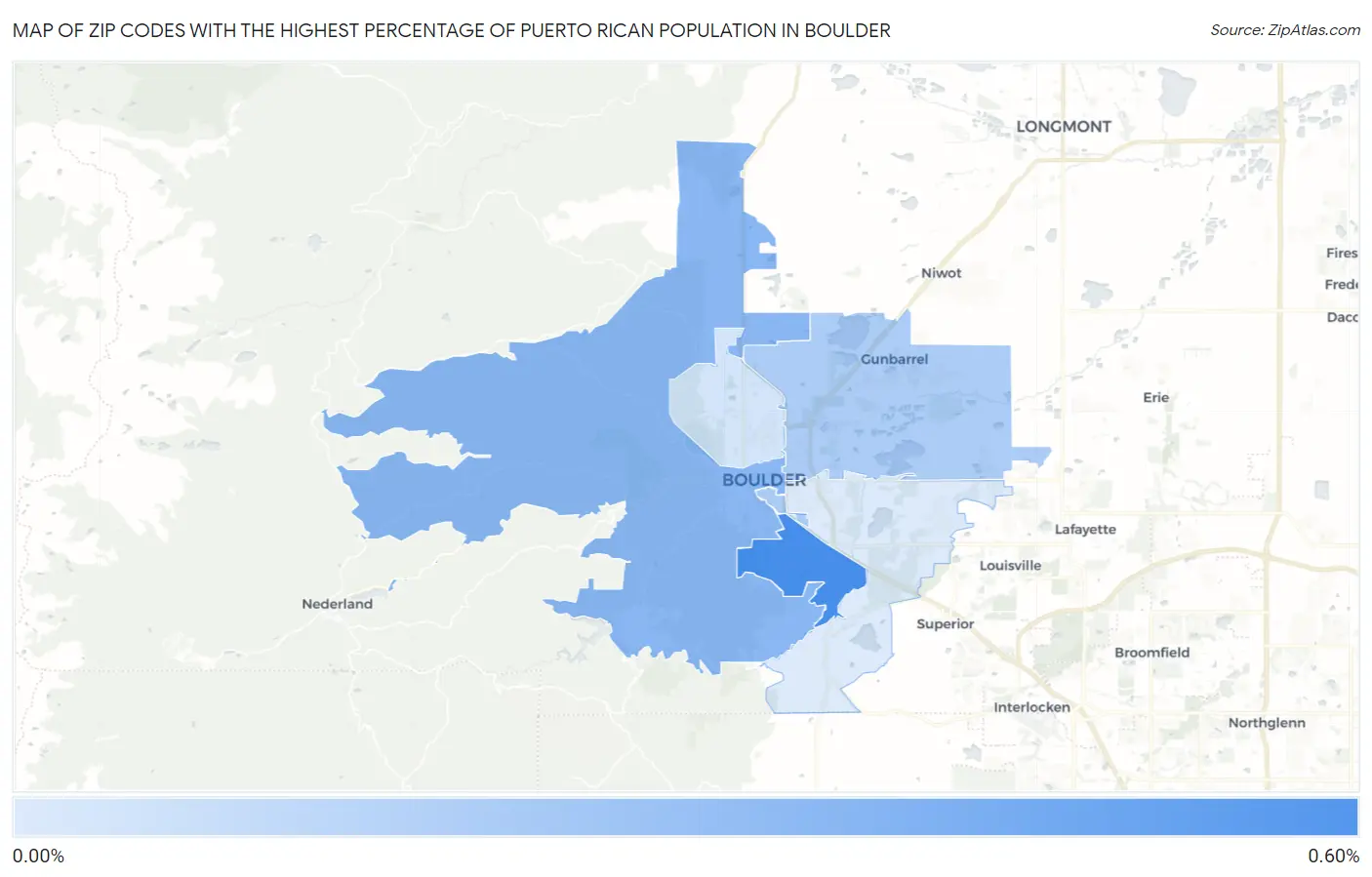 Zip Codes with the Highest Percentage of Puerto Rican Population in Boulder Map