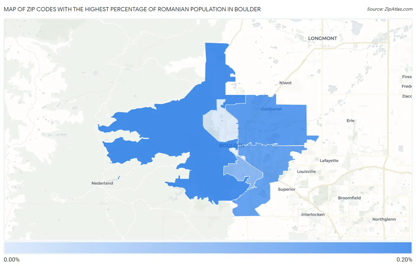 Zip Codes with the Highest Percentage of Romanian Population in Boulder Map