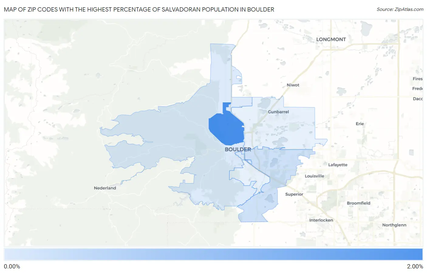 Zip Codes with the Highest Percentage of Salvadoran Population in Boulder Map