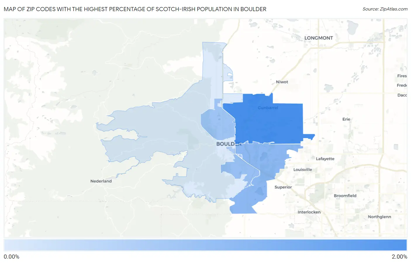 Zip Codes with the Highest Percentage of Scotch-Irish Population in Boulder Map