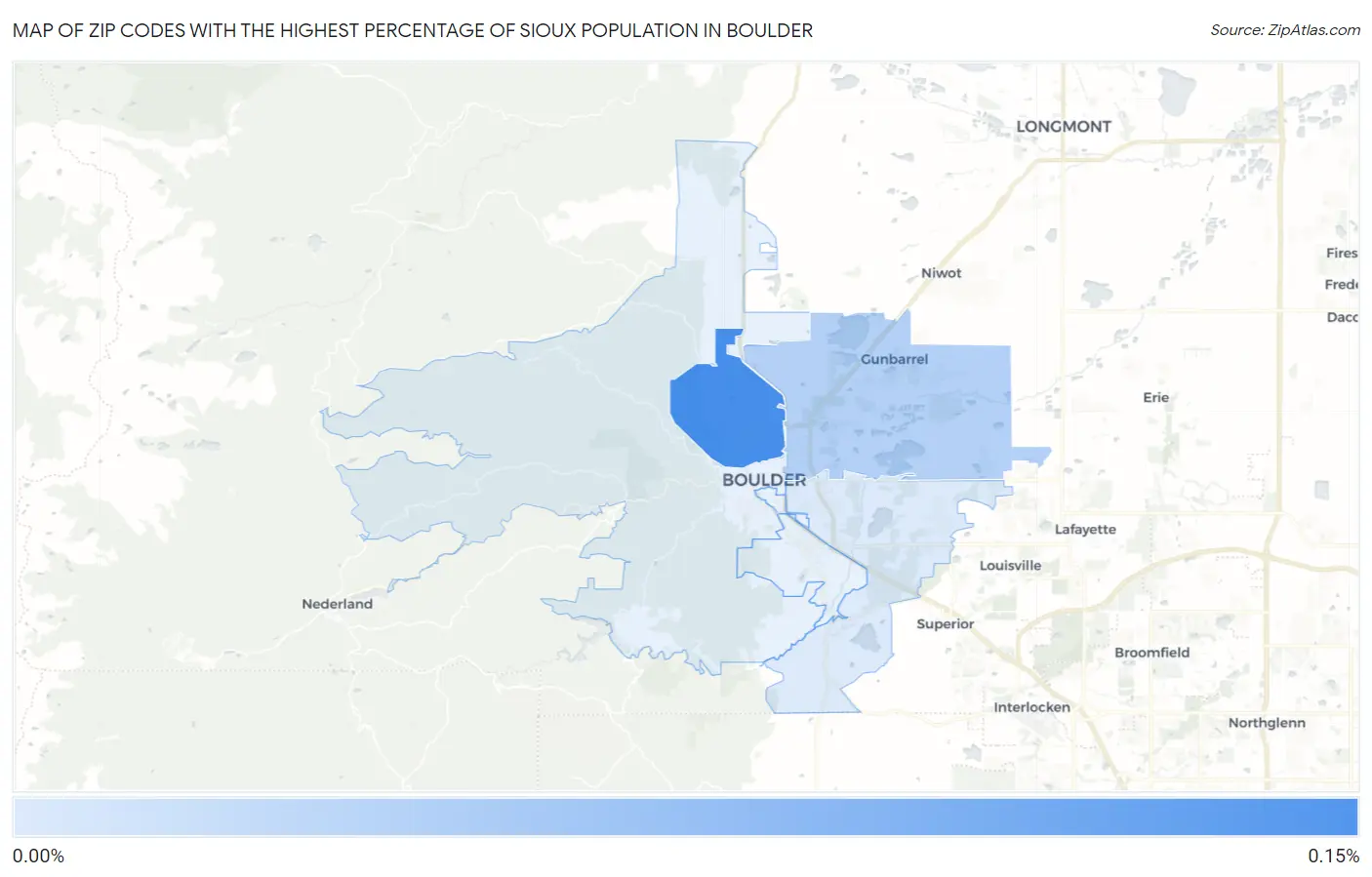 Zip Codes with the Highest Percentage of Sioux Population in Boulder Map