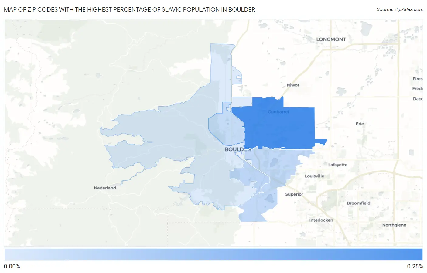 Zip Codes with the Highest Percentage of Slavic Population in Boulder Map