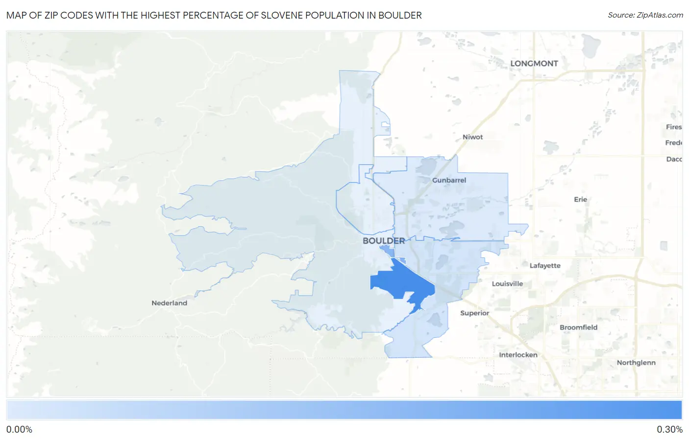 Zip Codes with the Highest Percentage of Slovene Population in Boulder Map