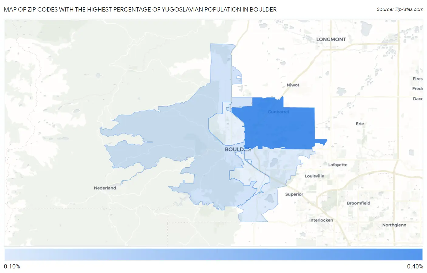 Zip Codes with the Highest Percentage of Yugoslavian Population in Boulder Map