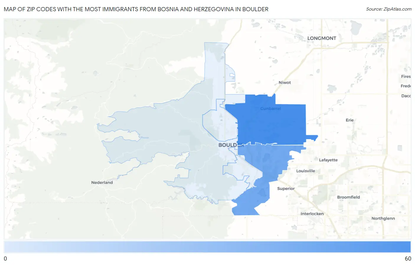 Zip Codes with the Most Immigrants from Bosnia and Herzegovina in Boulder Map