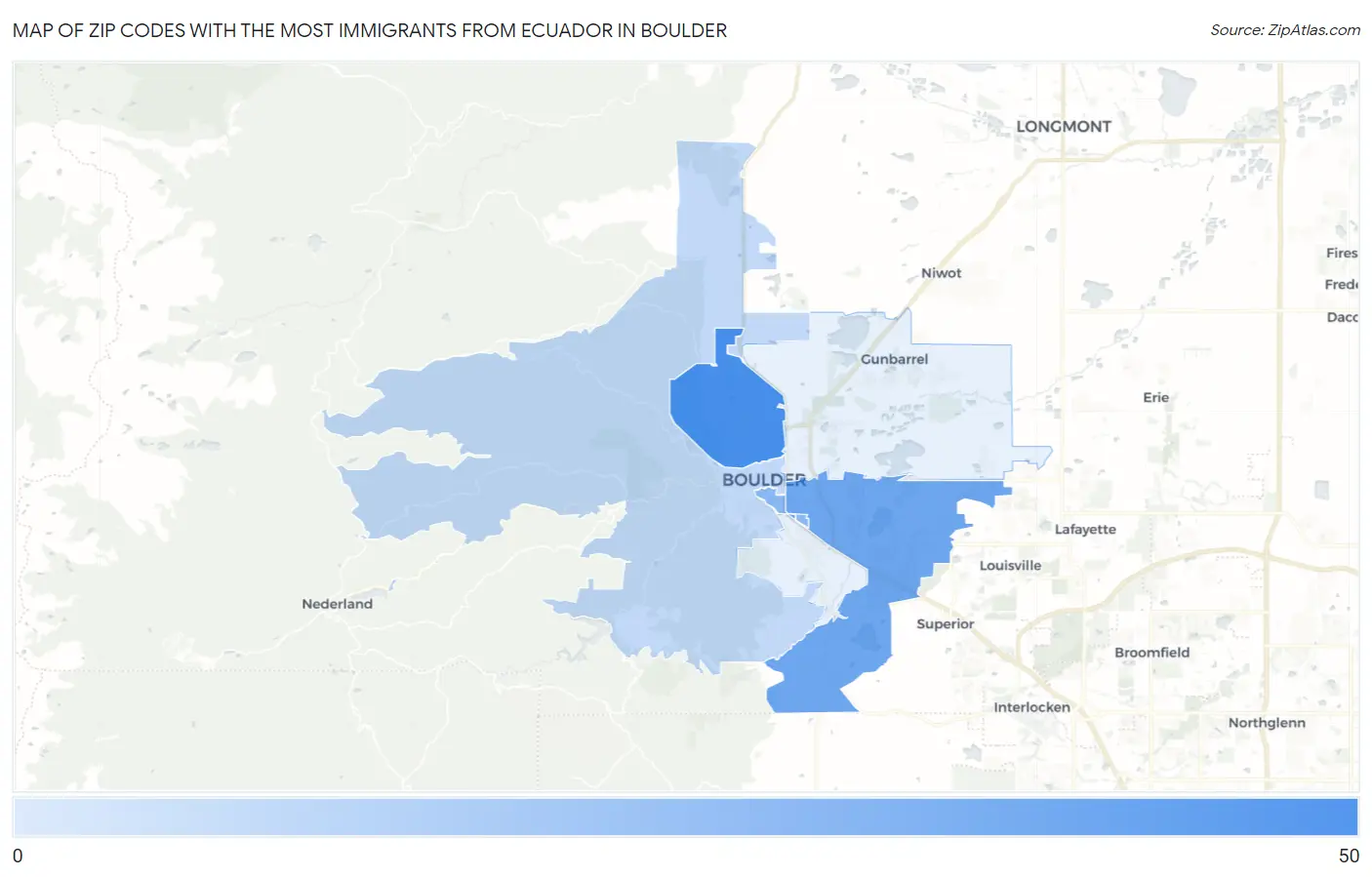 Zip Codes with the Most Immigrants from Ecuador in Boulder Map