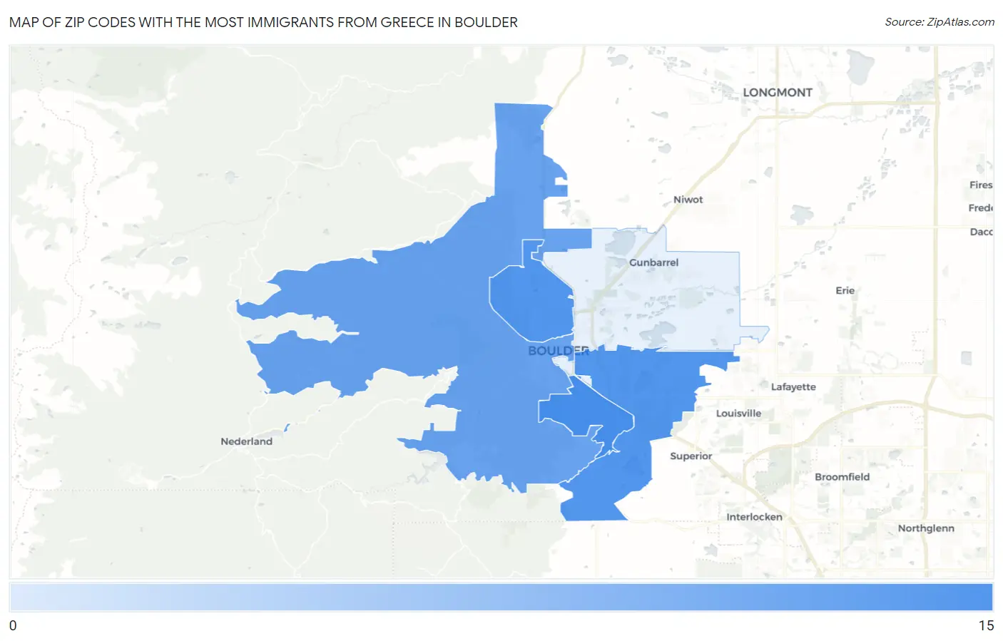 Zip Codes with the Most Immigrants from Greece in Boulder Map